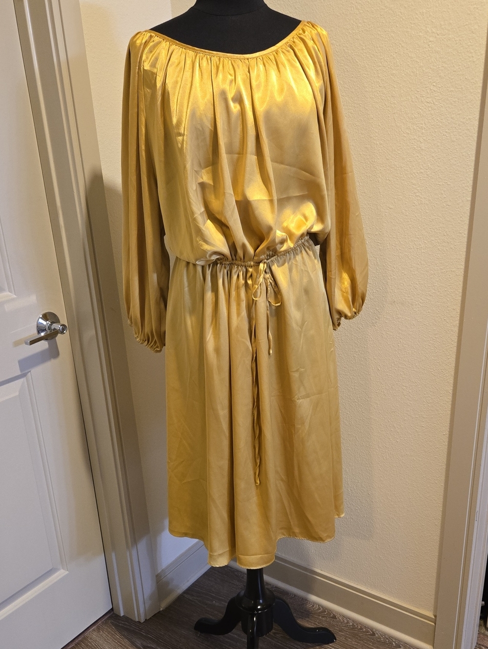 Newport News Golden Satin Drawstring Midi Dress